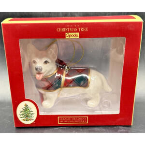 Spode Christmas Tree Ornament, Tartan Corgi with Coat, Adorable, NIB